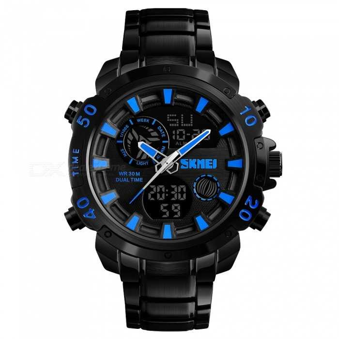Jam Tangan Pria Dual Time SKMEI Casio Men Sport LED Original AD1306 Biru