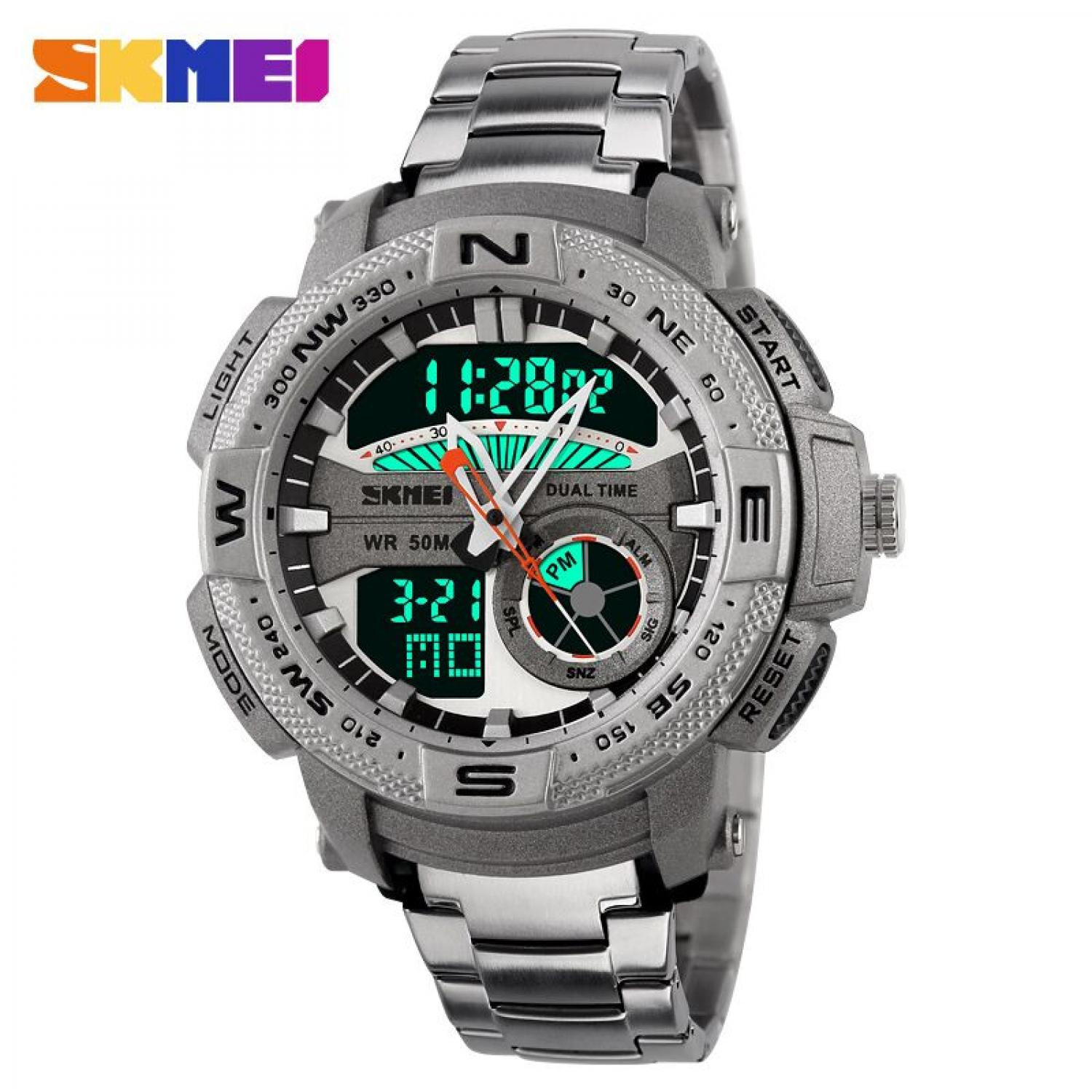 Jam Tangan Pria Dual Time SKMEI Men Stainless Sport LED Original AD1121