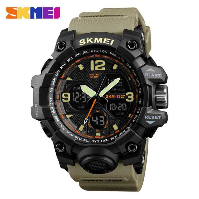 Jam Tangan Pria Dual Time Original SKMEI AD1327 Khaki