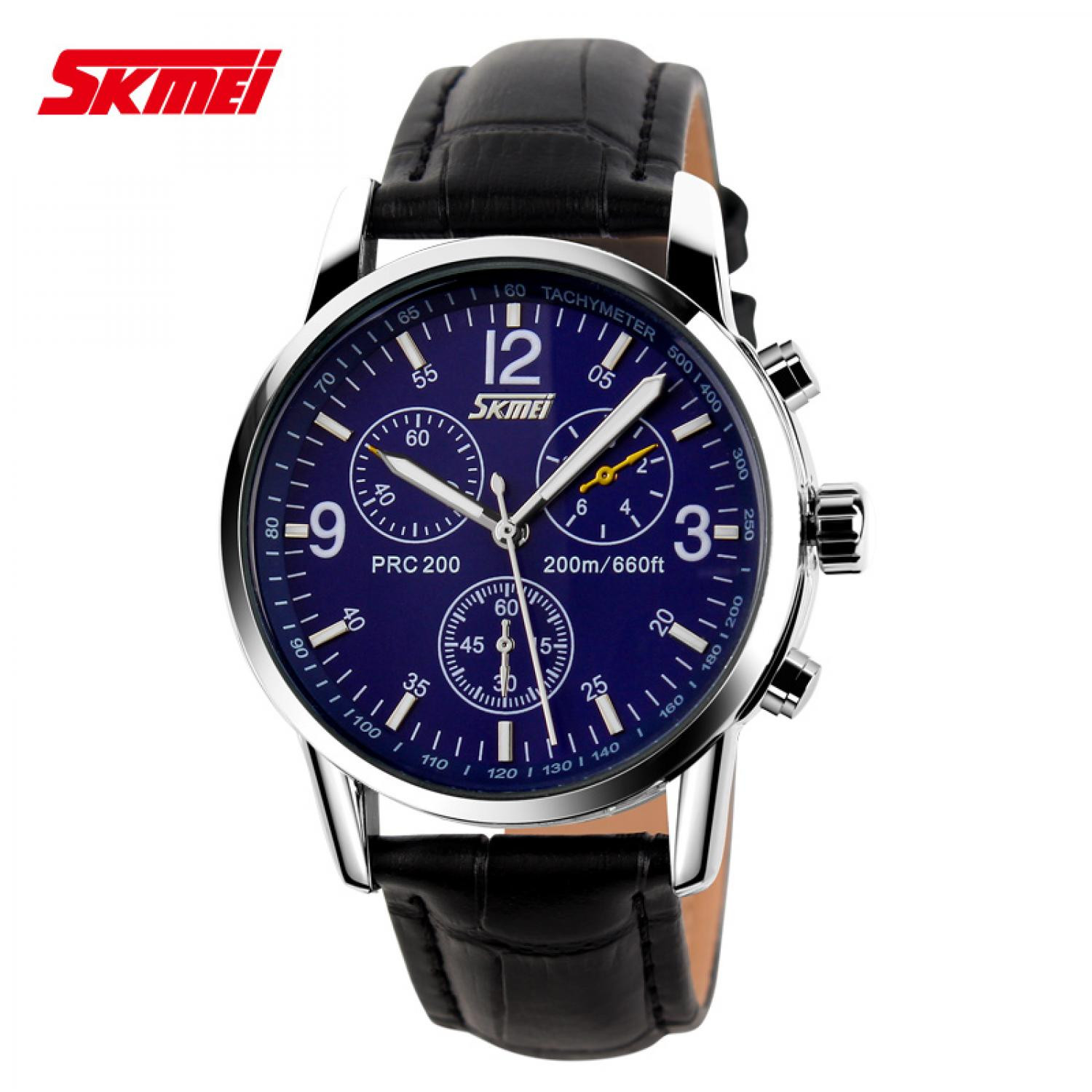 Jam Tangan Pria Analog  Leather Original SKMEI 9070CL Biru