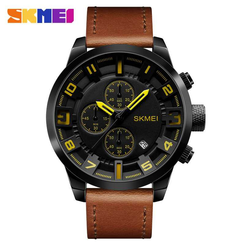 Jam Tangan Pria Analog Leather Original SKMEI 1309CL Kuning