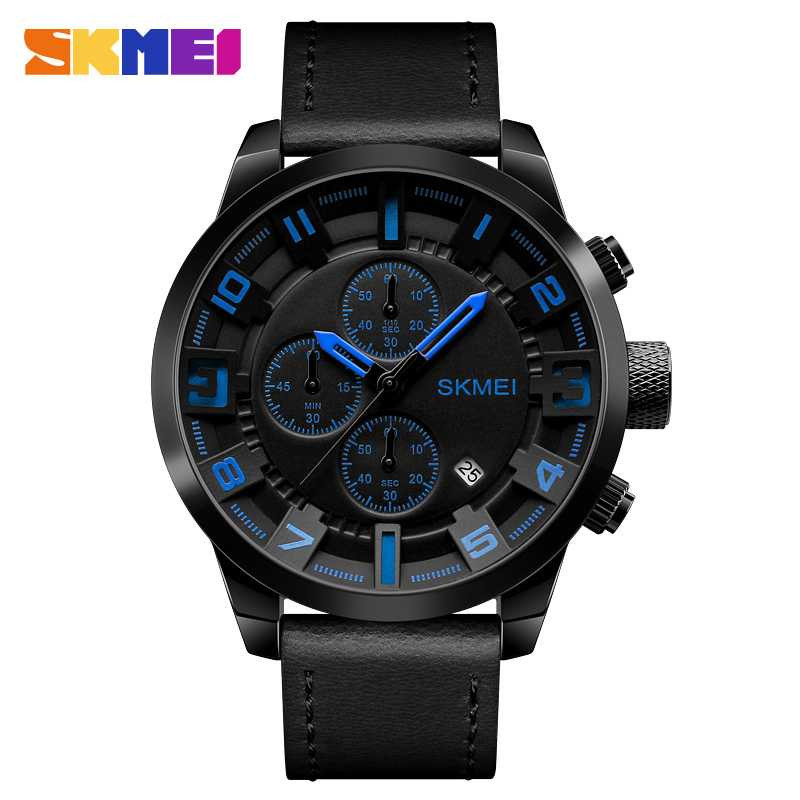 Jam Tangan Pria Analog Leather Original SKMEI 1309CL Biru