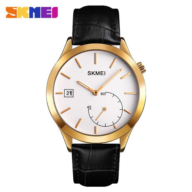 Jam Tangan Pria Analog Leather Original SKMEI 1581CL Gold