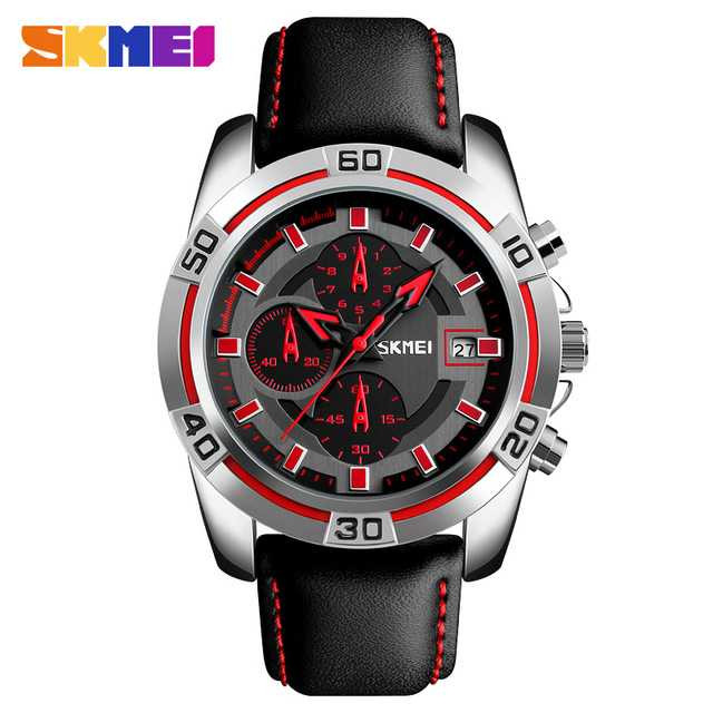 Jam Tangan Pria Analog Leather Original SKMEI 9156 Merah