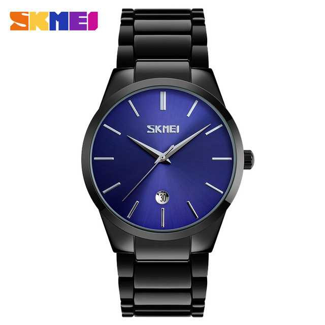 Jam Tangan Pria Analog Stainless Original SKMEI 9140CS Biru