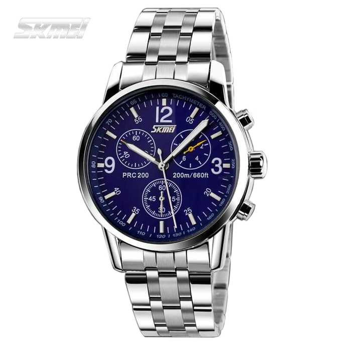 Jam Tangan Pria Analog Stainless Original SKMEI 9070CL Biru