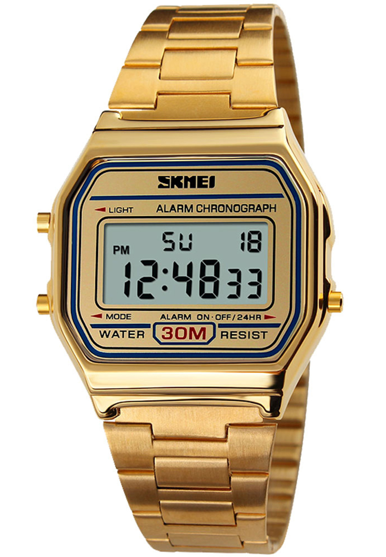 Jam Tangan Pria Digital Stainless Original SKMEI DG1123 Gold