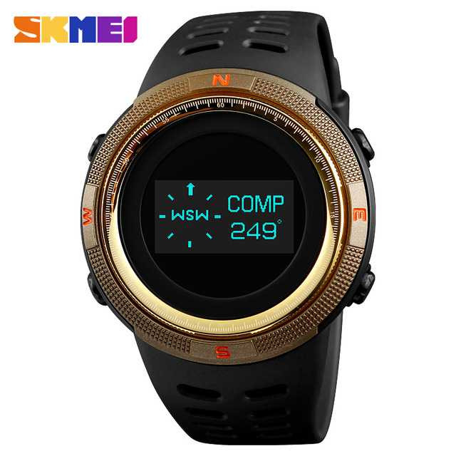 Jam Tangan Pria Digital Pedometer Original SKMEI DG1360 Gold