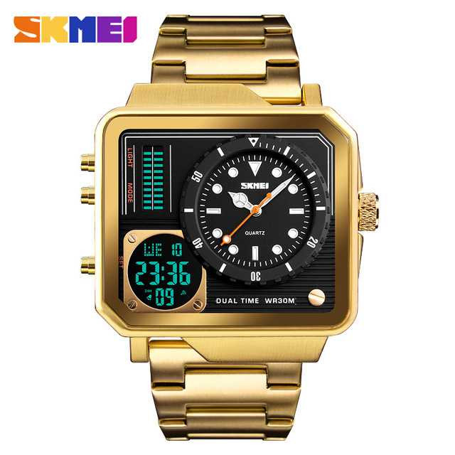 Jam Tangan Pria Dual Time Jumbo Original SKMEI AD1392 Gold