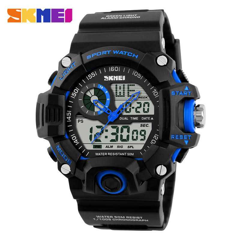 Jam Tangan Pria SKMEI Dual Time S-Shock Men Sport Original AD1029 Biru