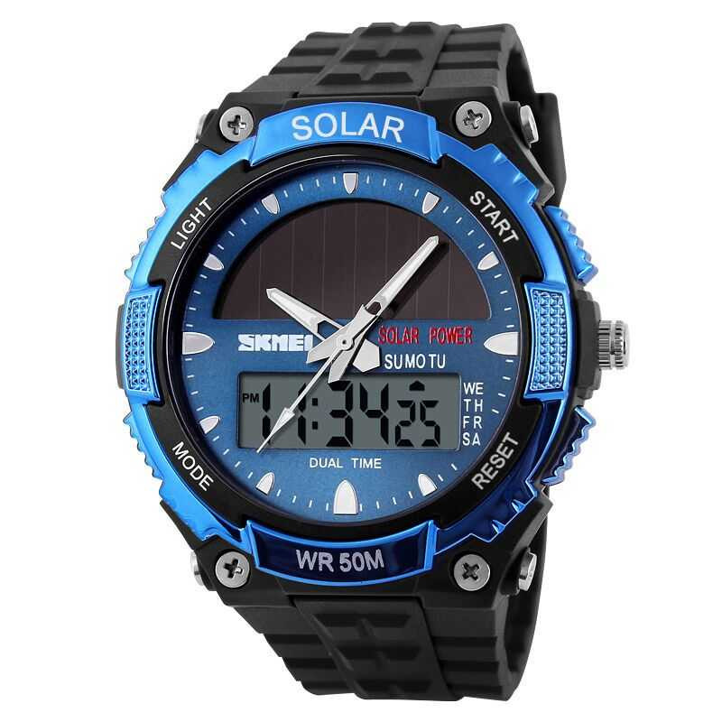 Jam Tangan Pria Dual Time Solar Original SKMEI AD1049E Biru