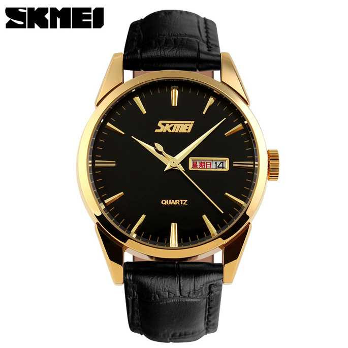 Jam Tangan Pria Original Analog Leather SKMEI 9073CL Hitam