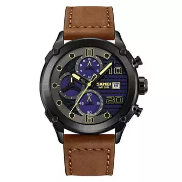 Jam Tangan Pria Analog  Leather Original SKMEI 2051CL Coklat