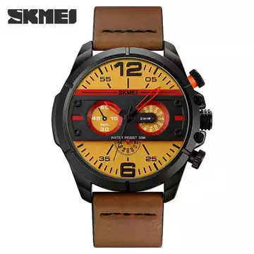 Jam Tangan Pria Analog Leather Original SKMEI 1846CL Coklat