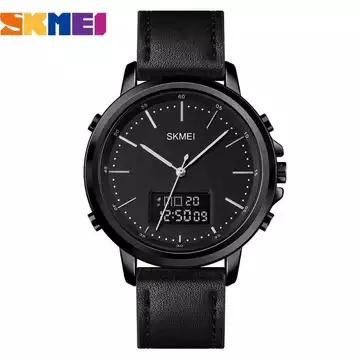 Jam Tangan Pria Dual Time Leather Strap Original SKMEI AD1652 Black