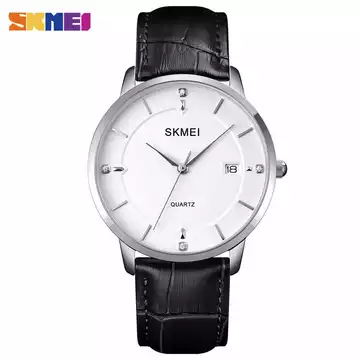 Jam Tangan Pria Original Analog Leather SKMEI 1801CL Silver