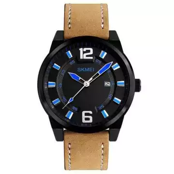 Jam Tangan Pria Analog Leather Original SKMEI 1221 Biru