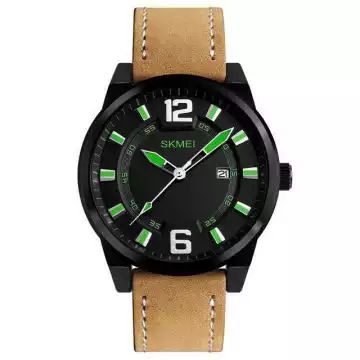 Jam Tangan Pria Analog Leather Original SKMEI 1221 Hijau