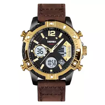 Jam Tangan Pria Analog  Leather Original SKMEI 1618CL Gold