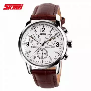 Jam Tangan Pria Analog  Leather Original SKMEI 9070CL Putih