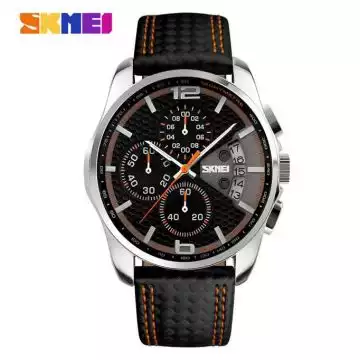 Jam Tangan Pria Analog  Leather Original SKMEI 9106CL Orange