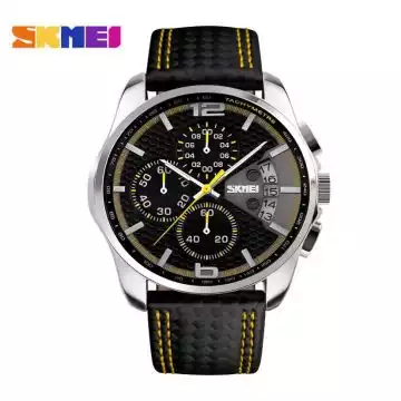 Jam Tangan Pria Analog  Leather Original SKMEI 9106CL Kuning