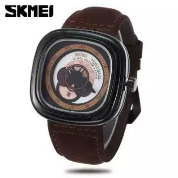 Jam Tangan Pria Analog Leather Original SKMEI 9129 Putih