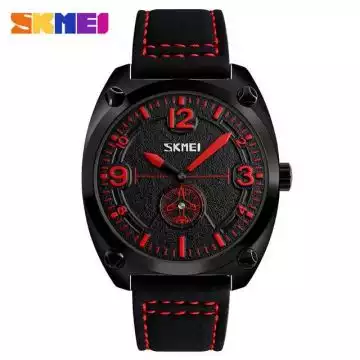Jam Tangan Pria Analog Leather Original SKMEI 9155 Merah