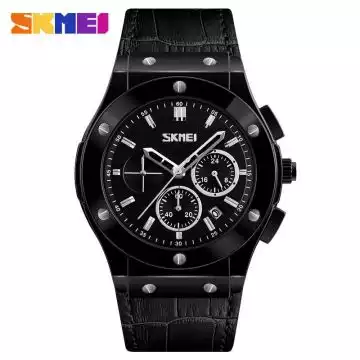 Jam Tangan Pria Analog  Leather Original SKMEI 9157CL Hitam