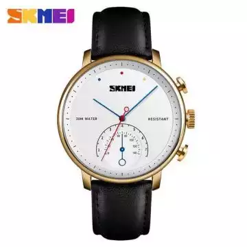 Jam Tangan Pria Analog Leather Original SKMEI 1399CL Emas