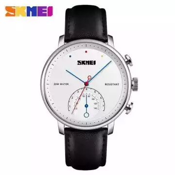 Jam Tangan Pria Analog Leather Original SKMEI 1399CL Silver