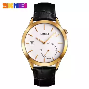 Jam Tangan Pria Analog Leather Original SKMEI 1581CL Gold