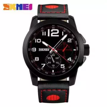 Jam Tangan Pria Analog Leather Original SKMEI 9111CL Merah