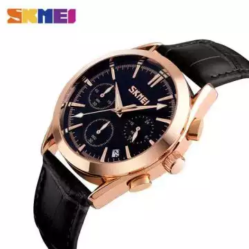 Jam Tangan Pria Analog Leather Original SKMEI 9127 Hitam