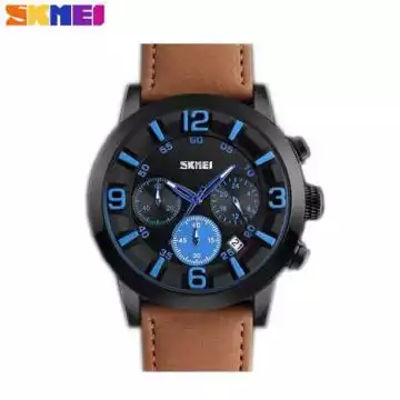 Jam Tangan Pria Analog Leather Original SKMEI 9147CL Biru