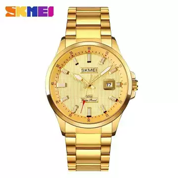 Jam Tangan Pria Analog Stainless Original SKMEI 1654CS Gold