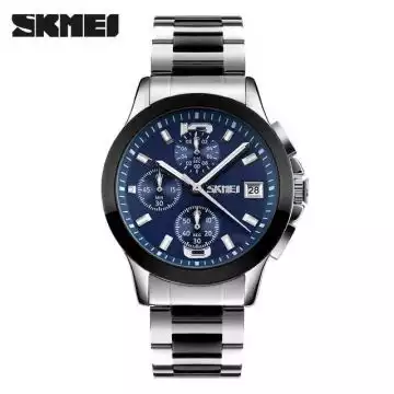 Jam Tangan Pria Analog Stainless Original SKMEI 9126S Biru
