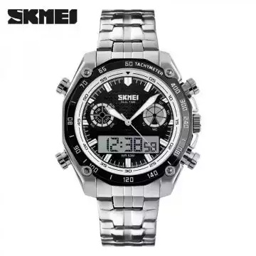 Jam Tangan Pria Dual Time Stainless Original SKMEI AD1204 Putih