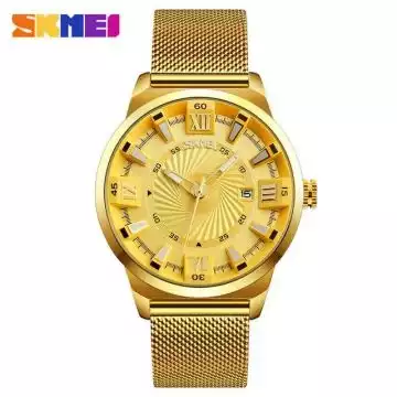 Jam Tangan Pria Analog Stainless Original SKMEI 9166CS Gold