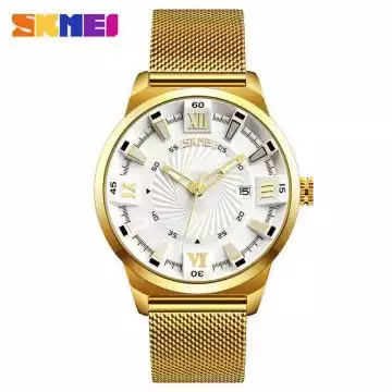 Jam Tangan Pria Analog Stainless Original SKMEI 9166CS Putih