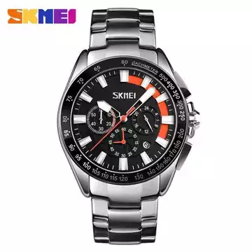 Jam Tangan Pria Analog Stainless Original SKMEI 9167CS Orange