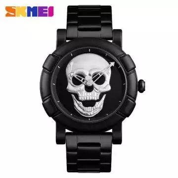 Jam Tangan Pria Analog Skull Stainless Original SKMEI 9178CS Silver