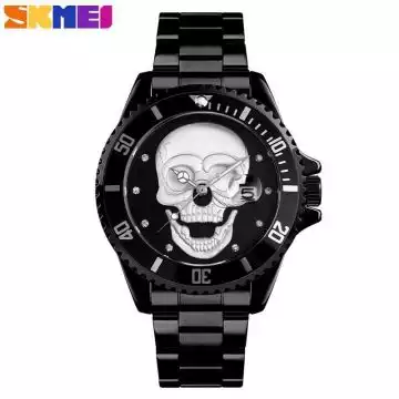Jam Tangan Pria Analog Skull Stainless Original SKMEI 9195CS