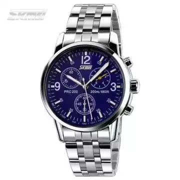 Jam Tangan Pria Analog Stainless Original SKMEI 9070CL Biru