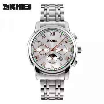 Jam Tangan Pria Analog Stainless Original SKMEI 9121CS Gold