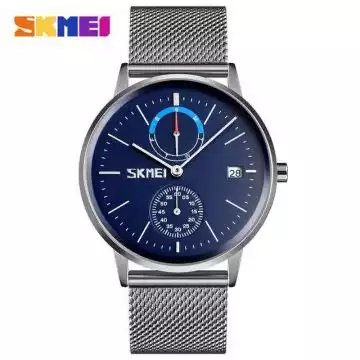 Jam Tangan Pria Analog Stainless Original SKMEI 9182CS Blue