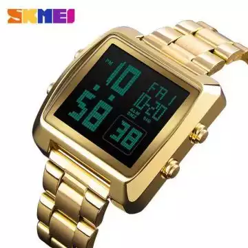 Jam Tangan Pria Digital Stainless Original SKMEI DG1369 Gold