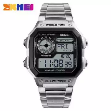 Jam Tangan Pria Digital Pedometer Original SKMEI DG1382 Silver