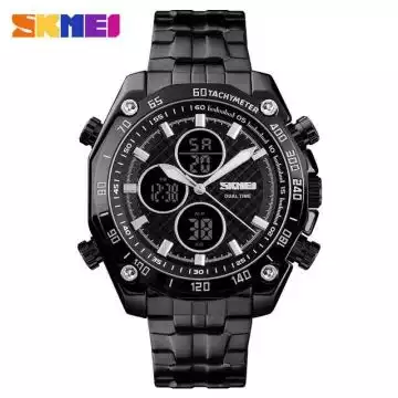 Jam Tangan Pria Dual Time Stainless Original SKMEI AD1302 Hitam