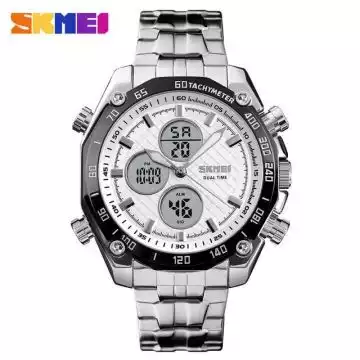 Jam Tangan Pria Dual Time Stainless Original SKMEI AD1302 Putih